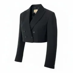 38d3 【美品】GUCCI グッチ ダブルブレストショートジャケット クロップド丈 テーラードジャケット 40サイズ ブラック レディース 女性用o07tのサムネイル