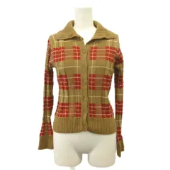 クミキョク 組曲 KUMIKYOKU カーディガン ウール 2 ベージュ 赤 レッド チェック柄 ポロ襟 長袖 /NP ■ECC002