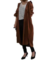 [Four leaf] 羽織 シャツワンピース ロングシャツ シャツワンピ レディース 長袖 おしゃれ ロング シャツ シンプル 無地 春 秋 綿 コットン 薄手 ワンピース 春夏 ゆったり (JP, アルファベット, M, ブラウン) [ブラウン] [M]