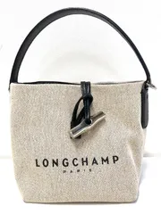 Longchamp ロンシャン ロゾ エッセンシャル バケットバッグ ハンドバッグ キャンバス アイボリー ブラック レディース ストラップ欠品