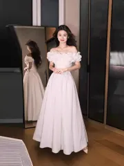 パーティードレス イブニングドレス オフショルダー 結婚式ドレス 披露宴 演奏会  Aライン ホワイト