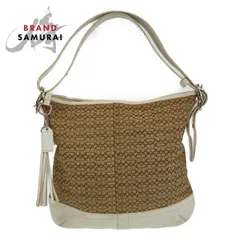 COACH コーチ シグネチャー ベージュ ホワイト 白 シルバー金具 レザー/キャンバス ショルダーバッグ 斜め掛け可能 レディース 401938【中古】