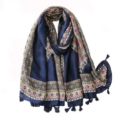 巻き物 肩掛け 小顔効果 春夏 母の日 大判 プレゼント ショール uv 冷房対策 夏 ストール 日焼け防止 花柄 UV対策 薄手 マフラー (青) [HURESON]