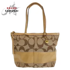 COACH コーチ シグネチャー ベージュ ブラウン ピンク ゴールド金具 キャンバス/レザー トートバッグ ショルダーバッグ レディース 407626【中古】