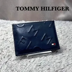 TOMMY HILFIGER トミーヒルフィガー レザー カードケース ネイビー エンボス加工