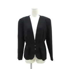 ミラショーン mila schon ノーカラージャケット 上着 ミドル丈 黒 ブラック Vネック ウエストギャザー /HO52 ■ECD001