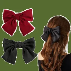 サムコス 蝶結び 髪飾り リボン ヘアピン本 2個入り 大きめ 黒+赤 かわいい エレガント 親子セット かみアクセサリー 全年?使用 入学式/結婚式/卒業式/デート