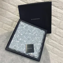 ○未使用.BURBERRY/バーバリー、ハンカチ、大判、綿100%、ライトブルー花柄×チェック
