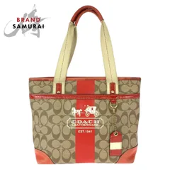 COACH コーチ ヘリテージ シグネチャー ベージュ オレンジ ゴールド金具 PVC 11349 トートバッグ ハンドバッグ  レディース 600425【中古】