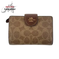 COACH コーチ シグネチャー ベージュ ブラウン ゴールド金具 PVC/レザー 折財布 コンパクトウォレット レディース 600489【中古】