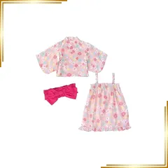 【新品】 [SEIWARAKU] 浴衣 子供 女の子 ベビー キッズ 夏祭り 夏 和装 ゆかた こどもゆかた 3点セット 帯セット 和柄 ワンピース 上下セット 帯付 浴衣ドレス 花火大会 HF06 (130, ピンク) 0