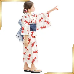 【新品】 [Bee] ビー 浴衣3点セット キッズ ガールズ 女の子 夏 簡単 セパレートタイプ 2WAY お祭り 花火大会 say00004 150cm ホワイト×金魚 0