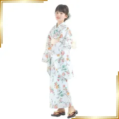 【新品】 [NISHIORI] 浴衣 女の子 子供 2点セット キッズ しわへこ帯 兵児帯 ニュアンスカラー 110cm 120cm 130cm 140cm 150cm くすみカラー モノトーン 花柄 モダン 綿 (OY2-4, 140cm) 0
