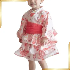 【新品】 [SEIWARAKU] 浴衣 子供 女の子 ベビー キッズ 夏祭り 夏 和装 ゆかた こどもゆかた 3点セット 帯セット 可愛い ワンピース 上下セット 兵児帯付 浴衣ドレス 花火大会 記念撮影 HF05 (さくら・赤, 110) 0