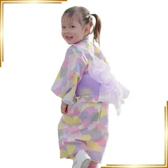 【新品】 [SLINX] 浴衣 子供 女の子 ガールズ ベビー キッズ 夏祭り 夏 和装 ゆかた こどもゆかた セパレート 3点セット 帯セット レースリボン キャミソール 和柄 ワンピース 上下セット 帯付 浴衣ドレス 花火大会 HF19 (パープル, 1