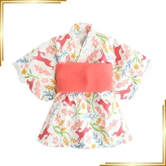 【新品】 [SEIWARAKU] 浴衣 女の子 夏祭り 夏 和装 ゆかた こどもゆかた 2点セット 帯セット 可愛い ワンピース 兵児帯付 浴衣ドレス 花火大会 お盆休み 夏休み 記念撮影 夏祭り (130, うさぎ) 1