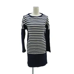 ラコステ LACOSTE ワンピース 34 紺 ネイビー オフホワイト ボーダー柄 ラウンドネック 長袖 ワッフル ミニ丈 /HO63 ■ECD001