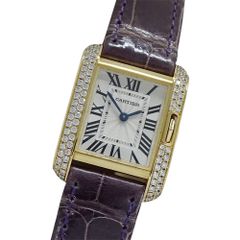 カルティエ Cartier 時計 レディース ブランド タンクアングレーズ SM ダイヤモンド クオーツ QZ 750YG レザー WT100014 スクエア 磨き済み 【中古】