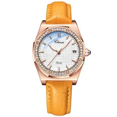 【新着商品】夜光 カレンダー機能付き 光る おしゃれ ラインストーン付き 革 オレンジストラップ ゴールドケース 防水 プレゼント ギフト 防雨 父の日 レディース バレンタイン クリスマス うで時計 記念日 誕生日 腕時計 年明け