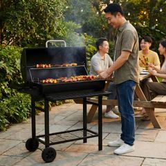 バーベキューコンロ 温度計付き 8-12人用 バレル式 燻製可 BBQグリル バーベキューコンロ 温度計付き 8-12人用 バレル式 燻製可 BBQグリル