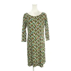 アニエスベー agnes b. ワンピース 3 黒 ブラック 幾何学模様 ストレッチ ボートネック 七分袖 /AH3 ■GY60