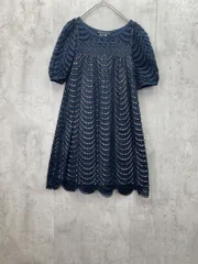 MARC BY MARC JACOBS マークバイマークジェイコブス コットン100% レース 半袖 ワンピース size0/ネイビー ■◆ レディース