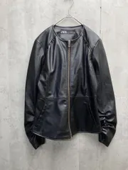 ZARA ザラ ノーカラー ライダース ジャケット sizeM/ブラック ■◇ レディース
