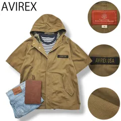 アヴィレックス AVIREX 半袖 フーデット ミリタリー パーカー ジャケット ロゴ ワッペン L ヘリンボーン コヨーテブラウン ストリート アメリカン カジュアル シティールック メンズ