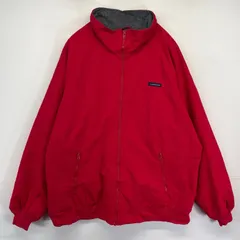 古着 ランズエンド Lands' End ナイロンジャケット 中綿 フルジップ ブルゾン ワンポイントロゴ フリースライナー L  レッド メンズ