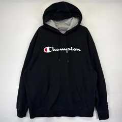 古着 チャンピオン Champion パーカー プルオーバー  ビッグロゴプリント スウェット フーディ 大きいサイズ 2XL  ブラック メンズ