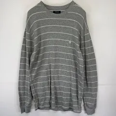 古着 ポロ・ラルフローレン POLO RALPH LAUREN 長袖Tシャツ サーマル ボーダー ワンポイントロゴ刺繍 XL  グレー メンズ