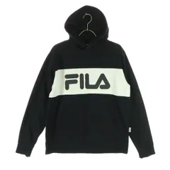 FILA フィラ ブランドロゴ 長袖 スウェットパーカー M ブラック レディース 古着