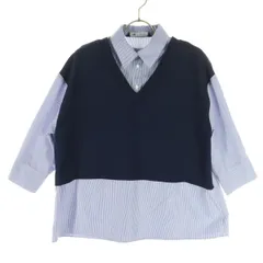 ZARA ザラ 5分袖 フェイクレイヤード シャツ S ネイビー系 レディース 古着