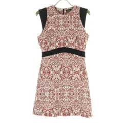 美品 ZARA WOMAN ザラウーマン 総柄 フレンチスリーブ 膝丈ワンピース S レッド レディース 古着