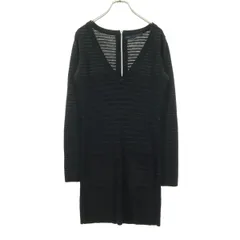 MARC BY MARC JACOBS マークバイマークジェイコブス ボーダー柄 長袖 Vネック ニット ミニワンピース S ブラック レディース 古着のサムネイル