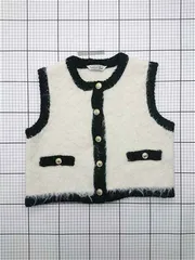 ◇ ⊇ トラッツォドンナ TORRAZZO DONNA 6255-358 ツイード風ニットベスト レディース Fサイズ ホワイト系 E  【1603230008953】