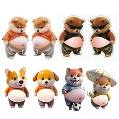【新品】 犬 お腹 シール 3D 立体 ぷにぷに シール やわらかい ステッカー スマホ 手帳用 デコレーション セット (犬E 8枚) 0