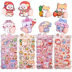 【新品】 kkek ぷにぷにシール ぷくぷくステッカー 4枚セット 夜光シール 蓄光デザイン 暗闇で光る 蓄光 3D立体しーる ご褒美しーる ぷっくりしーる つやつや かわいい 泡ステッカー 漫画の動物 SNS人気 女の子 可愛い かわいい ぷっくり 貼り 1