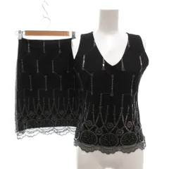 セシルマクビー CECIL McBEE セットアップ ノースリーブカットソー 膝丈チュールスカート スパンコール 黒 ブラック /MG