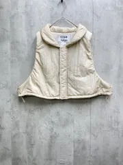 CYAN tokyo シアントーキョー グロッシー パデッド ベスト ナイロン ラウンドスタンドカラー 中綿 sizeF/ベージュ ■◇◎レディース