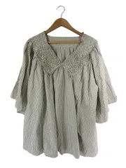 ズッカ zucca シャツ カットソー 五分袖 ギンガム チェック サイズM カーキ QQQ