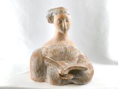 大塚茂吉 テラコッタ彫刻「キュクラデス」2005年 55 cm 共箱付 女性胸像 大塚茂吉 テラコッタ彫刻「キュクラデス」2005年 55 cm 共箱付 女性