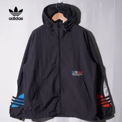 美品 アディダス オリジナルス adidas ORIGINALS ナイロンジャケット M ブラック レッド ブルー ロゴ刺繍 ストリート スポーツミックス 古着 B732