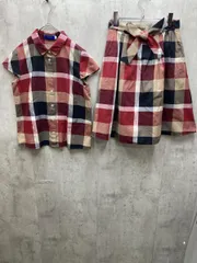 ブルーレーベル クレストブリッジ チェック フレンチスリーブ ブラウス シャツ ひざ丈 スカート セットアップ size40/赤 ■◆レディース