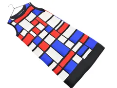 MARY QUANT マリークワント 総柄 ノースリーブ ニット ワンピース sizeM/白ｘ赤ｘ青 ■◆ レディース