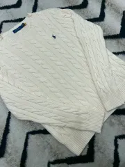 M ポロラルフローレン ケーブル コットン ニット/アイボリー