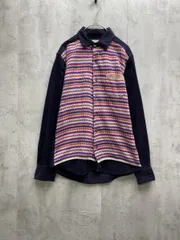 green label relaxing グリーンレーベルリラクシング ユナイテッドアローズ 幾何学模様 コーデュロイ シャツ 日本製 sizeS/ネイビー  ◇■メンズ