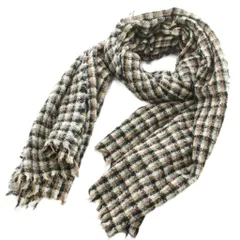 ファリエロサルティ Faliero Sarti マフラー ストール フリンジ チェック柄 黒 ブラック ベージュ /KU