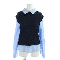 ザラ ZARA コンビポプリンシャツ ニットベストドッキング S 青 ブルー 紺 ネイビー 長袖 ケーブル編み レギュラーカラー /AP