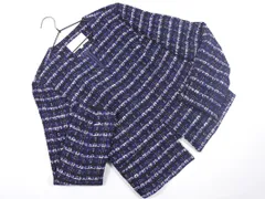 NATURAL BEAUTY ナチュラルビューティー ツイード ノーカラー ジャケット size38/黒ｘ青 ■◇ レディース